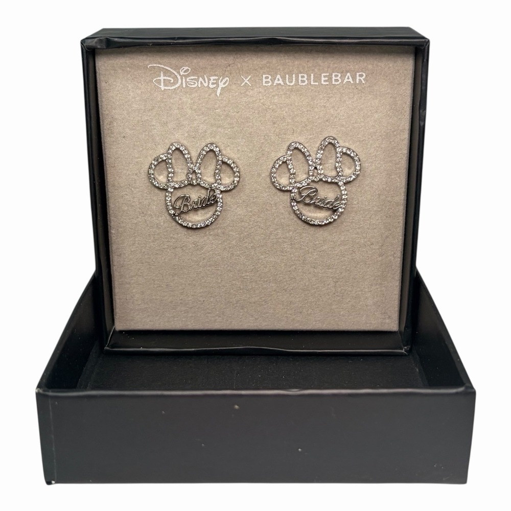 Disney x BaubleBar Minnie Mouse‎ BRIDE Rhinestone Earrings Silver Tone Jewelry